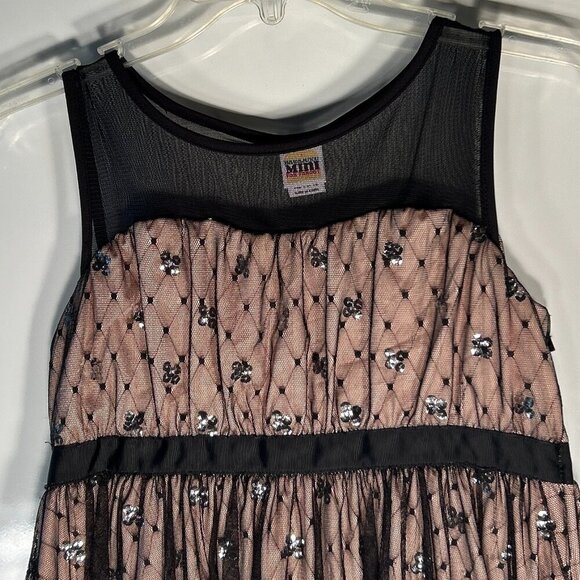 Harajuka Mini SZ 14/16 Pink & Black Sheer Mesh Sequin Dress Party Formal Wedding - Picture 3 of 10